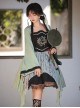 Orchid Pavilion Hidden Mountain Series Chinese Style Begonia Bamboo Leaf Snake Embroidery Calligraphy Green Classic Lolita Loose Sleeves Dress OP