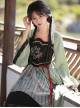 Orchid Pavilion Hidden Mountain Series Chinese Style Begonia Bamboo Leaf Snake Embroidery Calligraphy Green Classic Lolita Loose Sleeves Dress OP