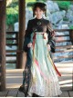 Orchid Pavilion Qushui Series Chinese Style Black Green Elegant Embroidered Printed Improved Confucian Skirt Fake Two-Piece Dress