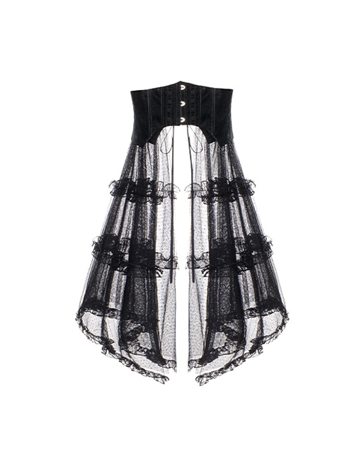 Black Gauze Skirt Hem Daily Exquisite Versatile Leather Gothic Lolita Lace Girdle
