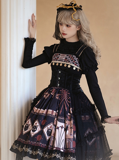 Black Gauze Skirt Hem Daily Exquisite Versatile Leather Gothic Lolita Lace Girdle