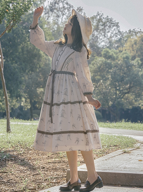 Forest Whispers Series Apricot Pastoral Style Butterfly Orchid Embroidery Daily Little Fresh Kawaii Fashion Long Sleeves Dress OP