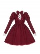 Witch Shop Series Wine Red Contrast Color Elegant Refined Lace Ruffle Collar Fake Two Pieces Gothic Lolita Puff Sleeves Dress