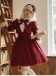 Witch Shop Series Wine Red Contrast Color Elegant Refined Lace Ruffle Collar Fake Two Pieces Gothic Lolita Puff Sleeves Dress