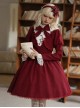 Witch Shop Series Wine Red Contrast Color Elegant Refined Lace Ruffle Collar Fake Two Pieces Gothic Lolita Puff Sleeves Dress