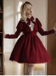 Witch Shop Series Wine Red Contrast Color Elegant Refined Lace Ruffle Collar Fake Two Pieces Gothic Lolita Puff Sleeves Dress