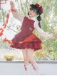 Chinese Style Happy New Year Red Lucky Koi Embroidered Shirt Woolen Cloth Vest Cute Suspenders Fluffy Ruffle SK Sweet Lolita Suit