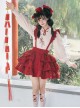 Chinese Style Happy New Year Red Lucky Koi Embroidered Shirt Woolen Cloth Vest Cute Suspenders Fluffy Ruffle SK Sweet Lolita Suit