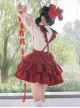 Chinese Style Happy New Year Red Lucky Koi Embroidered Shirt Woolen Cloth Vest Cute Suspenders Fluffy Ruffle SK Sweet Lolita Suit