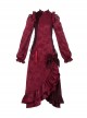 Chinese Style Wine Red Jacquard Retro Elegant Velvet Ruffled Pearl Happy New Year Festive Side Slit Ruffles Cheongsam Long Dress