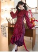 Chinese Style Wine Red Jacquard Retro Elegant Velvet Ruffled Pearl Happy New Year Festive Side Slit Ruffles Cheongsam Long Dress