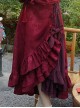 Chinese Style Wine Red Jacquard Retro Elegant Velvet Ruffled Pearl Happy New Year Festive Side Slit Ruffles Cheongsam Long Dress