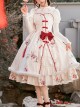 Elegant  White Chinese Style Velvet Auspicious Pomegranate Print Side Buckle Pendant Bowknot Classic Lolita Sleeveless Dress JSK