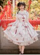 Elegant  White Chinese Style Velvet Auspicious Pomegranate Print Side Buckle Pendant Bowknot Classic Lolita Sleeveless Dress JSK