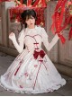 Elegant  White Chinese Style Velvet Auspicious Pomegranate Print Side Buckle Pendant Bowknot Classic Lolita Sleeveless Dress JSK