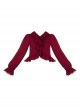 Chinese Style Doll Collar Wine Red Lantern Sleeves Retro Versatile Knitted Ruffled Lapels Lace Sweet Lolita Cardigan Coat