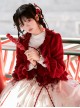 Chinese Style Doll Collar Wine Red Lantern Sleeves Retro Versatile Knitted Ruffled Lapels Lace Sweet Lolita Cardigan Coat