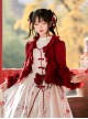 Chinese Style Doll Collar Wine Red Lantern Sleeves Retro Versatile Knitted Ruffled Lapels Lace Sweet Lolita Cardigan Coat