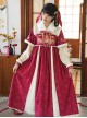 Chinese Style Red Embroidered Eastern Prosperous Age Classical Patterns Winter Soft Thick Fur Collar Auspicious Hanfu Dress OP