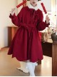 Classic Chinese Style Wine Red Festive New Year Christmas Auspicious Petal Hem Bowknot Sweet Daily Wool Collar Coat