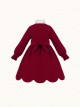 Classic Chinese Style Wine Red Festive New Year Christmas Auspicious Petal Hem Bowknot Sweet Daily Wool Collar Coat