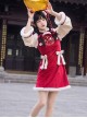 Chinese Style New Year Golden Wire Embroidery Patterns Wool Collar Bowknot Sweet Lolita Red Wide Sleeves Improved Cheongsam Dress