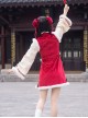 Chinese Style New Year Golden Wire Embroidery Patterns Wool Collar Bowknot Sweet Lolita Red Wide Sleeves Improved Cheongsam Dress