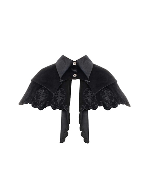 Pilgrims Series Gothic Style Noble Dark Black Pointed Collar Lace Embroidery Exquisite Versatile Detachable Cape Shawl Set