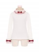 My Christmas Tree Series White Daily Cute Stand Collar Spliced Plush Cuffs Red Lace Bowknot Kawaii Fashion Long Sleeves Base Shirt Sweatshirt