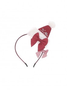 My Christmas Tree Series Red Christmas Hat Plaid Bowknot White Fur Ball Kawaii Fashion Hairband