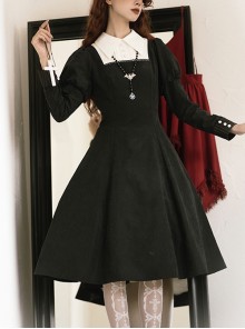 Redemption Cross Series Gothic Lolita Bat Necklace Nun Style Black Holiness Puff Long Sleeve Dress