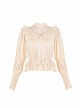 Twilight Series V-Neck Ruffled Mesh Lace Elegant Romantic Daily Palace Apricot Lamb Leg Sleeves Satin Classic Lolita Shirt