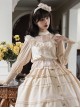 Twilight Series V-Neck Ruffled Mesh Lace Elegant Romantic Daily Palace Apricot Lamb Leg Sleeves Satin Classic Lolita Shirt