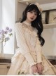 Twilight Series V-Neck Ruffled Mesh Lace Elegant Romantic Daily Palace Apricot Lamb Leg Sleeves Satin Classic Lolita Shirt