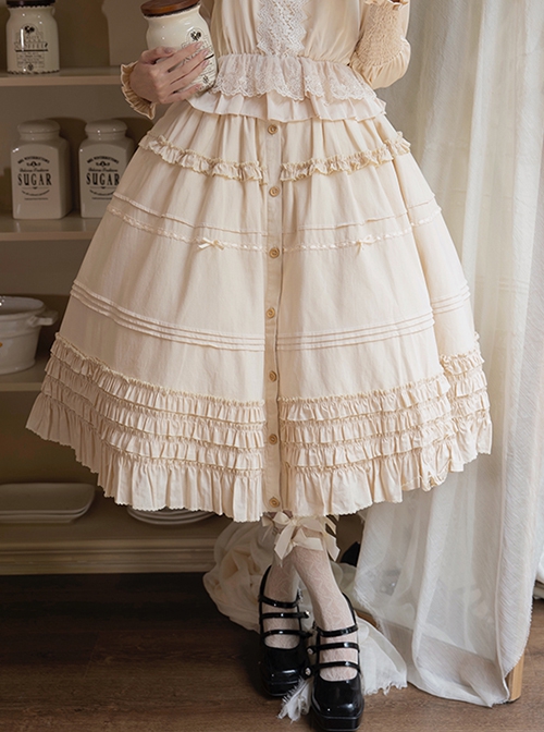 Palace Style Apricot Basic Daily Exquisite Vintage Gorgeous Ruffles Versatile Classic Lolita Skirt SK