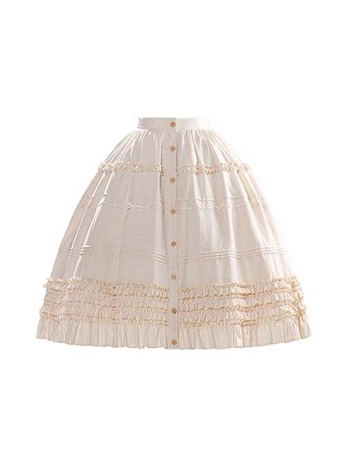 Palace Style Apricot Basic Daily Exquisite Vintage Gorgeous Ruffles Versatile Classic Lolita Skirt SK
