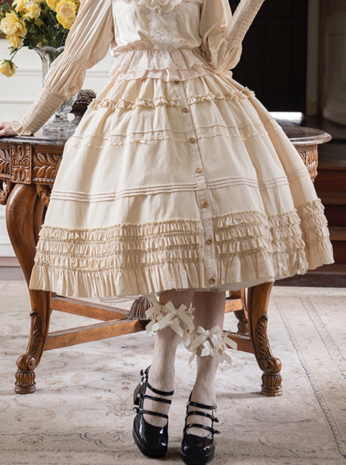 Palace Style Apricot Basic Daily Exquisite Vintage Gorgeous Ruffles Versatile Classic Lolita Skirt SK