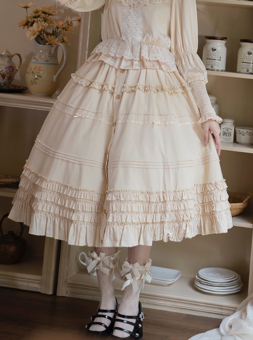 Palace Style Apricot Basic Daily Exquisite Vintage Gorgeous Ruffles Versatile Classic Lolita Skirt SK