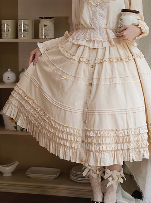 Palace Style Apricot Basic Daily Exquisite Vintage Gorgeous Ruffles Versatile Classic Lolita Skirt SK