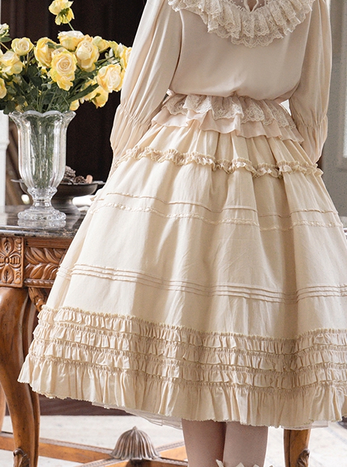 Palace Style Apricot Basic Daily Exquisite Vintage Gorgeous Ruffles Versatile Classic Lolita Skirt SK