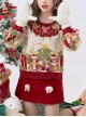 Bear Gift Series Cute Chunky Christmas Sweet Print Red White Splicing Knitted Crew Neck Kawaii Fashion Pullover Sweater