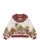 Bear Gift Series Cute Chunky Christmas Sweet Print Red White Splicing Knitted Crew Neck Kawaii Fashion Pullover Sweater