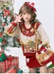 Bear Gift Series Cute Chunky Christmas Sweet Print Red White Splicing Knitted Crew Neck Kawaii Fashion Pullover Sweater