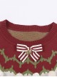 Bear Gift Series Cute Chunky Christmas Sweet Print Red White Splicing Knitted Crew Neck Kawaii Fashion Pullover Sweater