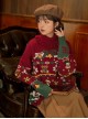 Christmas Pullover Loose Turtleneck Contrast Splice Bear Snowflake Pine Tree Gift Box Jacquard Inner Kawaii Fashion Red Sweater