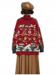 Christmas Pullover Loose Turtleneck Contrast Splice Bear Snowflake Pine Tree Gift Box Jacquard Inner Kawaii Fashion Red Sweater