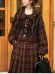 Autumn Winter Cute Doll Collar Christmas Red Plaid College Style Black Velvet Bowknot Kawaii Fashion Short Coat