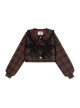 Autumn Winter Cute Doll Collar Christmas Red Plaid College Style Black Velvet Bowknot Kawaii Fashion Short Coat