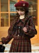 Autumn Winter Cute Doll Collar Christmas Red Plaid College Style Black Velvet Bowknot Kawaii Fashion Short Coat