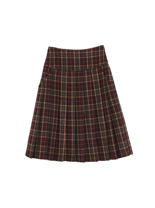 Christmas Red Plaid College Style Autumn Winter Daily Versatile Kawaii Fashion Woolen Long Pleated Skirt